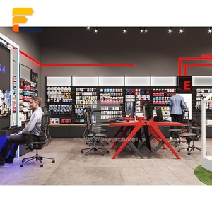 Comptoir de présentation en verre pour magasin de téléphonie mobile, format îlot compact, avec éclairage intelligent et armoire de rangement pour câbles de charge - Product Image 1