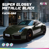 KUCAI 1.52*17m Stiker Bodi Mobil Berbahan PET, Dapat Diperbaiki, Super Glossy, Vinyl Hitam Metalik
