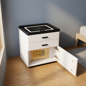 <b>white</b> Minimalist Nightstand With LED Lighting And Combination lock 2 Drawer <b>Bedside</b> <b>Cabinet</b> For Bedroom Furniture - Product Image 3
