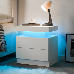 โต๊ะข้างเตียง LED พร้อมลิ้นชัก 2 ชั้น ตู้เก็บของทันสมัยสำหรับห้องนอน สีขาว - Product Image 3