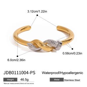 J&D 고광택 스테인리스 스틸 18K PVD 골드 도금 뱅글 링 세트 투톤 네일 트위스트 커프 뱅글 - Product Image 4