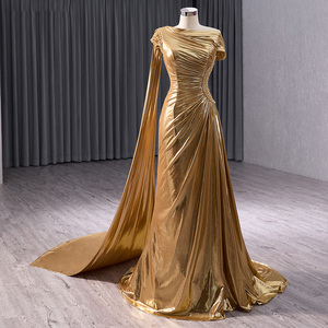 Robes de bal longues dorées, robes de soirée sirène sexy, plissées, style célébrité africaine, 2024, grande taille, robe de soirée RSM241032 - Product Image 4