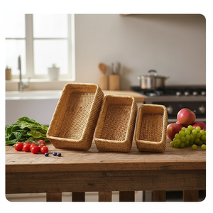 モダンな籐製長方形手編みエコフレンドリー精密製造多目的収納バスケット（キッチン＆リビングルーム用） - Product Image 3