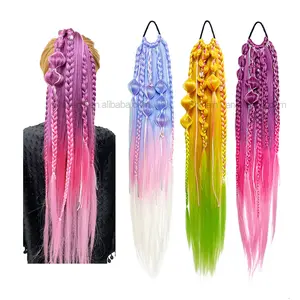 Shinein 24inch Crochet Braid Hairpiece High Temperature Fiber Rainbow Tinsel Hair Braided Ponytail Extension with Glitter