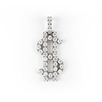 Pendentif personnalisé en acier inoxydable 316L en forme de signe dollar, pavé de zircone cubique, ton argent, vente en gros