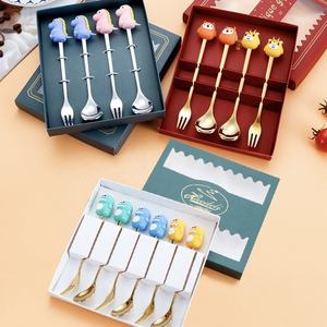 Cuillère en acier inoxydable <span class=keywords><strong>Fox</strong></span> Giraffe Little Monsters Spoon Liama Alpaca Frog, cadeau de Noël, cuillère dorée dinosaure, ensemble de couverts fourchette - Product Image 6