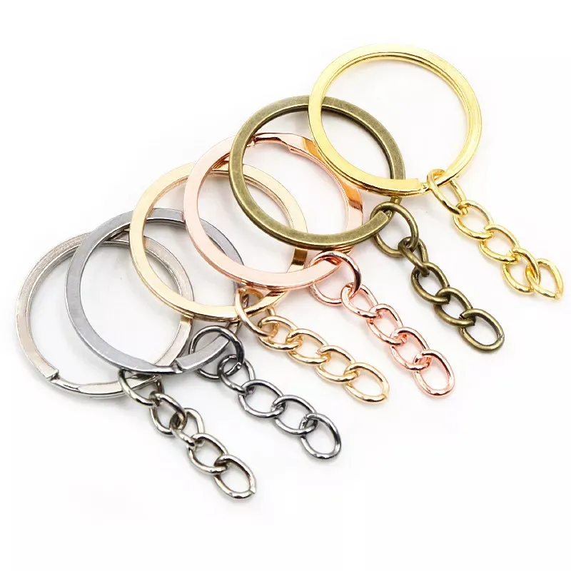 Flat keyring with jump ring Wholesale key chains metal gold 25 mm 30mm round keychains for DIY jewelry accessories