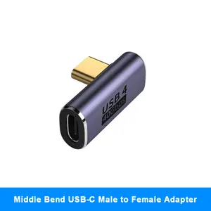 Adaptador usb c macho para fêmea, adaptador portátil 40g de alta velocidade thunderbolt 3/4, cabo de dados de extensão 90 graus em formato de l adaptador em formato de u