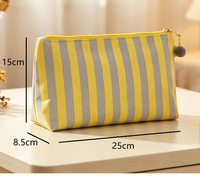 Nouvelle Trousse de Maquillage Classique en Toile Imprimée à Rayures avec Fermeture Éclair, Sac de Rangement Cosmétique Portable Résistant à l'Eau