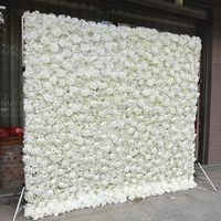 Großhandels preis 8ft White Rose Flower Wall Hintergrund für Hochzeit, Roll Up Flower Wall Künstliche Rose Elfenbein White Flowers Wall