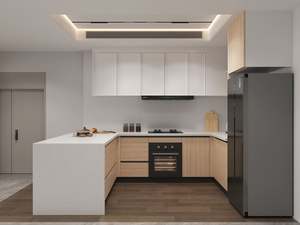 Gabinetes de Cocina Modernos en Forma de L SANTOPOVA con Encimera Blanca y Acabado en Madera Clara - Product Image 3