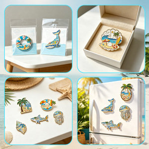 Imanes de nevera personalizados de paisajes marinos, dijes littorales de aleación de zinc con cetáceos y peces de la familia Squaliformes, recuerdos náuticos costeros. - Product Image 6