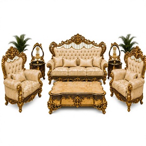 Muebles de Madera Tallados a Mano de Lujo para Sala de Estar, Juego de Sofás Tallados en Oro Real de Lujo 3+1+1 | Sala de Estar de Estilo Barroco - Product Image 1