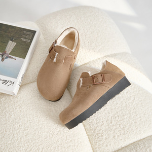 Zapatos Birkenstocks de cuero genuino para mujer, de 6CM suela gruesa, <span class=keywords><strong>botas</strong></span> de nieve de invierno con forro polar, zuecos cálidos Mao que aumentan la altura, mulas - Product Image 3