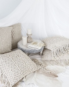 Handmade Organic Macrame Pillow <b>Case</b> Square Vintage Knitted Pattern Cushion Cover From India for Home Decorative Use - Product Image 4