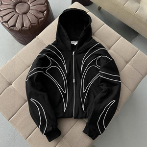 Felpa con Cappuccio Primaverile da Uomo in 100% Cotone French Terry 450 Gsm, Stile Streetwear con Zip e Bordi Decorativi - Product Image 4