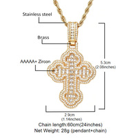 Collier Pendentif Hip Hop en Laiton Plaqué Or Véritable avec Croix Délicate et Zircons Baguettes, Bijoux Fantaisie de Qualité Supérieure pour Hommes et Femmes, Vente en Gros