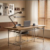 Bureau de style industriel vintage, grand plateau en bois massif, avec pieds en acier inoxydable, bureau à domicile, bureau d'étudiant, table longue de studio