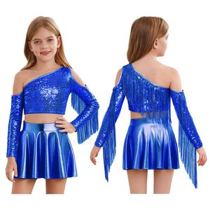 Conjunto de Top Corto y Falda Larga Metálica Brillante para Niñas de 6 a 16 Años, Disfraz para Actuaciones de Jazz, Espectáculos y Competencias - Product Image 4