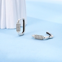 Boucles d'oreilles en argent sterling 925 Trendy Column Stone Rectangular Ear Clip Hoop avec Zircon Stone