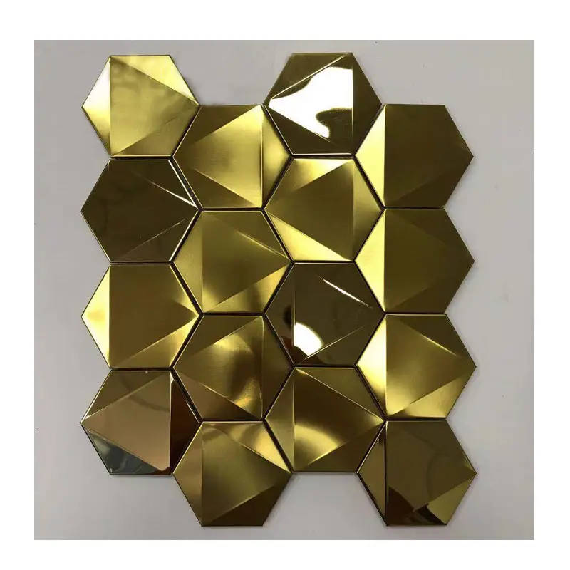 Bar Mirror hexagon stainless steel metal mosaic personality KTV club bar entrance mirror mosaic tiles golden mirror mosaic