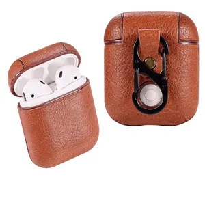 Luxury lechee leather case for Apple airpods 1/2 generation earphone cover accessory with keychain