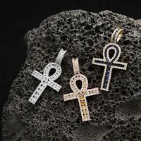 YYN Pendentif de collier hip-hop en cuivre incrusté de zircon, motif clé égyptienne en bambou, bijoux Renqing, nouveauté, best-seller, source directe