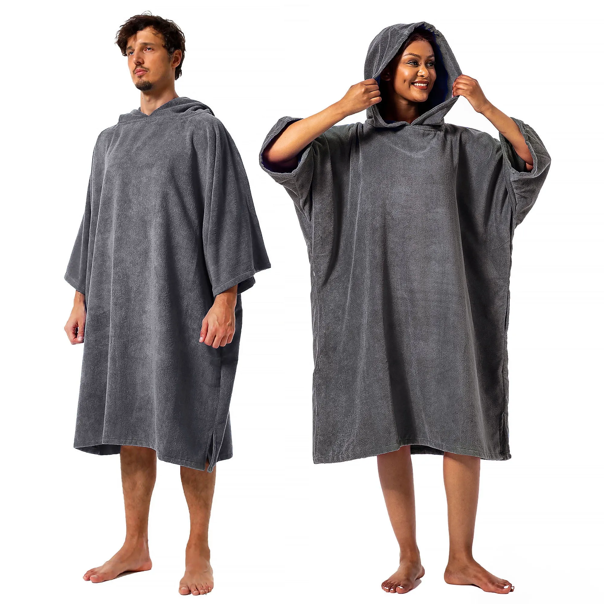 Benutzer definierte Erwachsene 100% Baumwolle Terry Tragbare Absorption weiche Decke Kapuze Wickelt uch Strand Poncho Handtuch Robe Surf Poncho