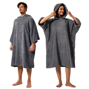 Custom Adult 100% Cotton Terry Wearable Absorption Soft Blanket Hooded Changing Towel Beach Poncho Towel Robe Surf Poncho