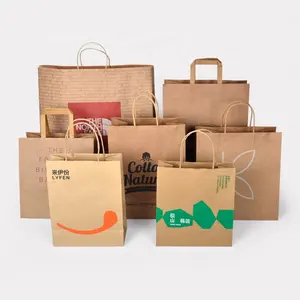 Recyclable Shopping Paper Bag With Handles SenAng01 Custom Recyclable Brown Paper Bags Square Bottom Kraft Paper Bag Food Shopping With Handle