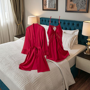 समवस्टार्ट महिला वस्त्र सेट फीता बाथरोबे गाउन स्लीवलेवियर गाउन सटिन लुंगवियर घरेलू ड्रेसिंग - Product Image 3