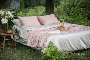 Ensemble de literie de style hôtelier en fibres naturelles de haute qualité des années 60, régulateur de température, anti-allergique, taille personnalisée, couleur rose crêpe unie - Product Image 4