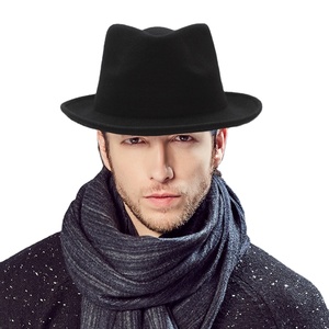 Sombrero Fedora de Lana para Hombre H7221, Negro, Estilo <span class=keywords><strong>Homburg</strong></span> para Adultos, Estilo Jazz Rizado, Liso, para Uso Casual al Aire Libre - Product Image 1
