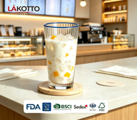 LAKOTTO Verre à eau haut en verre transparent 310 ml avec rayures verticales, design classique, réutilisable pour café, thé, bière, jus, boissons quotidiennes