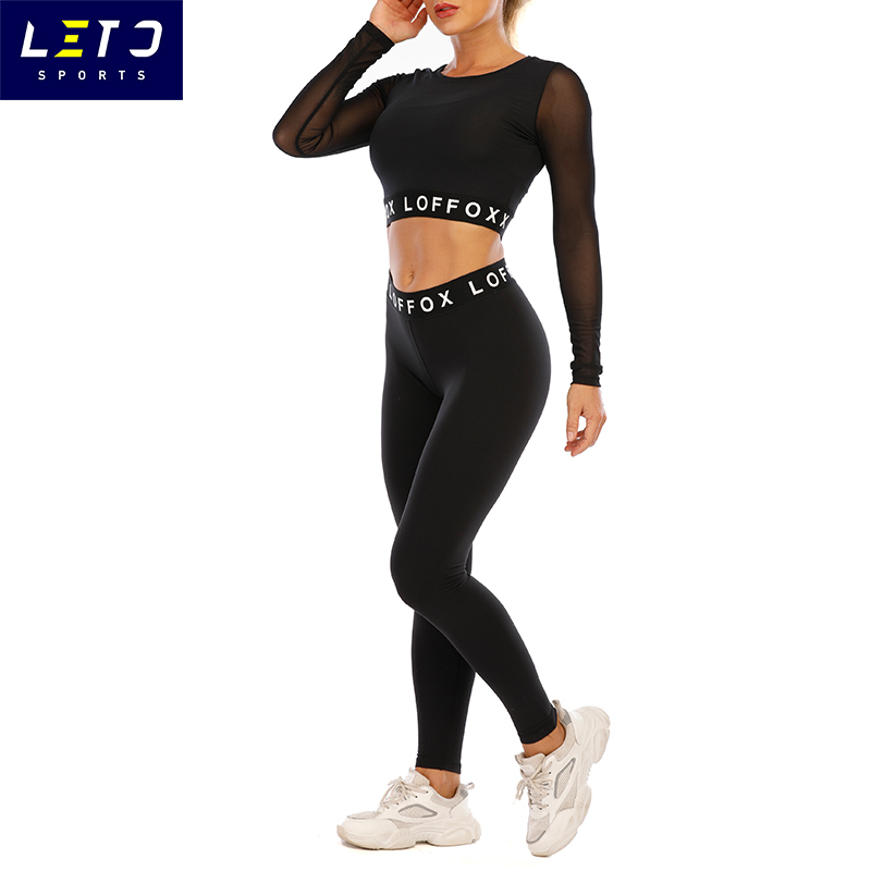 OEM Active Wear Workout Sexy Breathable Mesh Panel New Summer 2 Piece Yoga Sets for Women