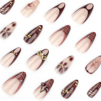 3D Fleur Étoile Lune Nail Art Vieux Argent Français Amande Or Classique ABS Couverture Complète 24pcs Machine Gel Faux Ongles Nouvelle Arrivée