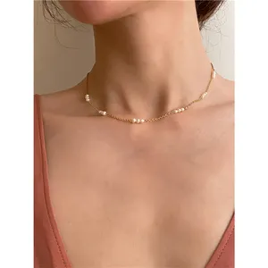 Ins dianty colar de pérolas, colar banhado a ouro 18k, aço inoxidável, água doce, corrente, joias da moda, colares para mulheres