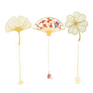 Marcapáginas de metal antiguo popular con diseño de abanico de loto y borla, de cuero genuino, estilo clásico chino, con hoja de latón hueca - Product Image 6