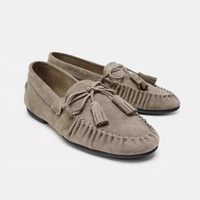 ANSU 2025 Nouvelle Collection Automne – Mocassins Femme en Daim à Bout Carré, Chaussures Bateau à Enfiler, Semelle Intermédiaire en Toile Légère pour Printemps-Été