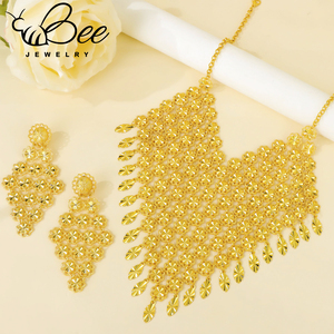 Exquisite Statement Pakistan Style Middle Eastern Jewelry Set 24K Gold Alloy Titanium Big Earrings Collar for Nigeria Wedding - Product Image 2