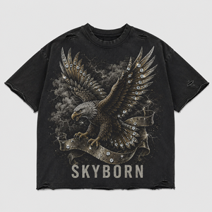 T-shirt graphique personnalisé en coton épais 300 GSM, effet délavé soleil, coupe oversize courte et carrée, avec strass, pour homme - Product Image 2