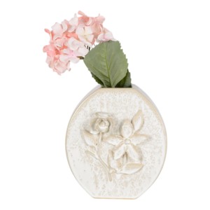 Vaso in ceramica con decorazioni floreali in rilievo, elemento decorativo da tavolo per soggiorno e arredamento casa - Product Image 2