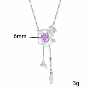 Collar con borla circular de flor de amatista rosa vintage de 6 mm, piedra natural, plata 925 cepillada, joyería que no se deslustra para mujer - Product Image 6