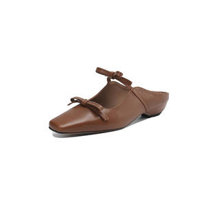 Summer Casual Open Toe Sandals <b>with</b> Double <b>Bows</b> Breathable Anti-Slippery Low Heel Square Toe Slip-On <b>Shoes</b> - Product Image 2