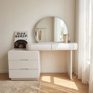 Table de maquillage moderne sur pied avec bureau de rangement en MDF blanc, durable et écologique pour la chambre à coucher - Product Image 3