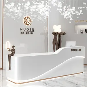 Kisen Modern acrilico bianco Salon Glossy Service Counter Hotel Office LED Light Reception scrivanie