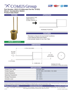 Interruptor de Aceleración por Impacto Comus ASLS-10 S1523, 10-14.9G, Eje Único, Chapado en Oro, Sellado Herméticamente con Gas - Product Image 2
