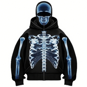 OEM personnalisé unisexe poids lourd lavage à l'acide en détresse surdimensionné fermeture éclair cagoule à capuche coton éponge français Streetwear Applique - Product Image 2