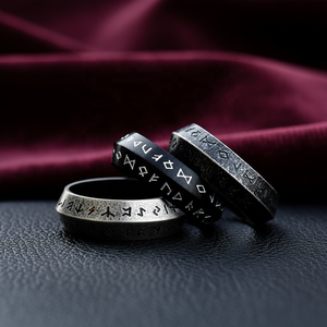 Anillo Vikingo Personalizado de Acero Inoxidable 316L con Runas, para Hombre, en Tono Plateado Antiguo, Estilo Elder Futhark, Audaz, Oscuro, Rebelde, Punk - Product Image 1