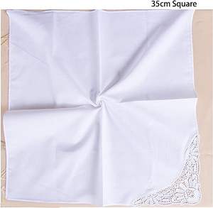 Panuelo Wanita dari Katun 100% Putih, Dihiasi Renda Rajut, Bordir, Sapu Tangan Wanita - Product Image 2